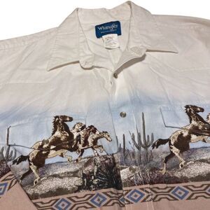 Wrangler Mens XL Western Horse Desert Graphic Pearl Snap Button Shirt